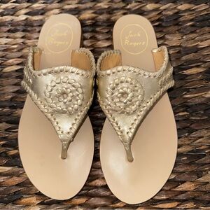 Jack Rogers Gold Sandals medallion flip flops size 5.5